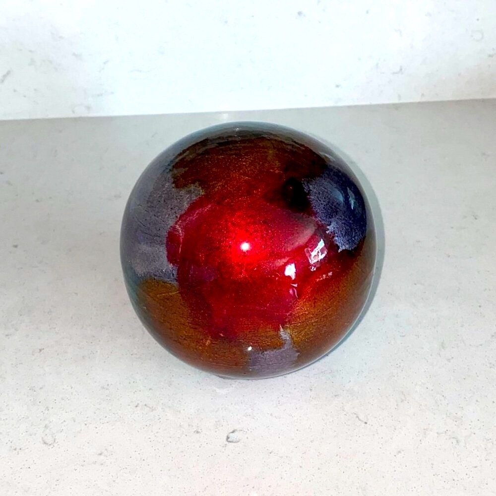 Pier 1‎ Iridescent Ceramic Decorative Sphere Ball Orb Decor Blue Copper Brown